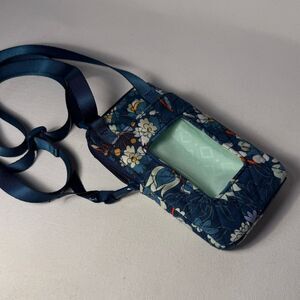 Vera Bradley RFID Mini Cellphone Crossbody Wallet "Floral Bursts" blue ID bag